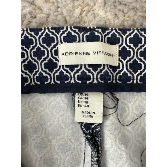 Adrienne Vittadini Size 14 Cropped Stretch Geometric Career Pants White Navy - Picture 10 of 12